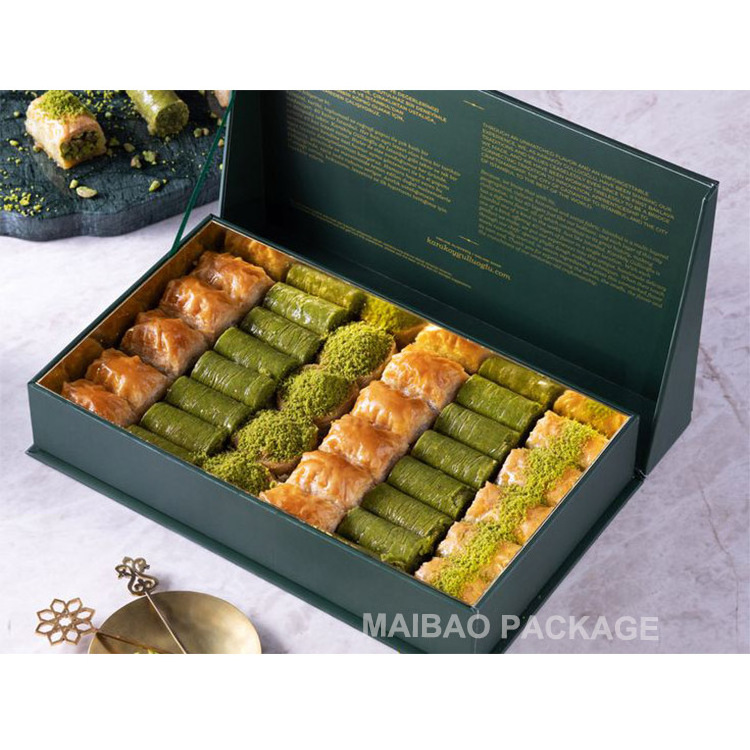 Custom printed logo pistachio baklava boxes packaging arabic luxury cardboard paper dessert box empty sweet gift box for baklava