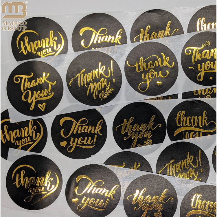 Wholesale print self adhesive round gold foil waterproof vinyl label custom roll kraft paper thank you stickers label with logo