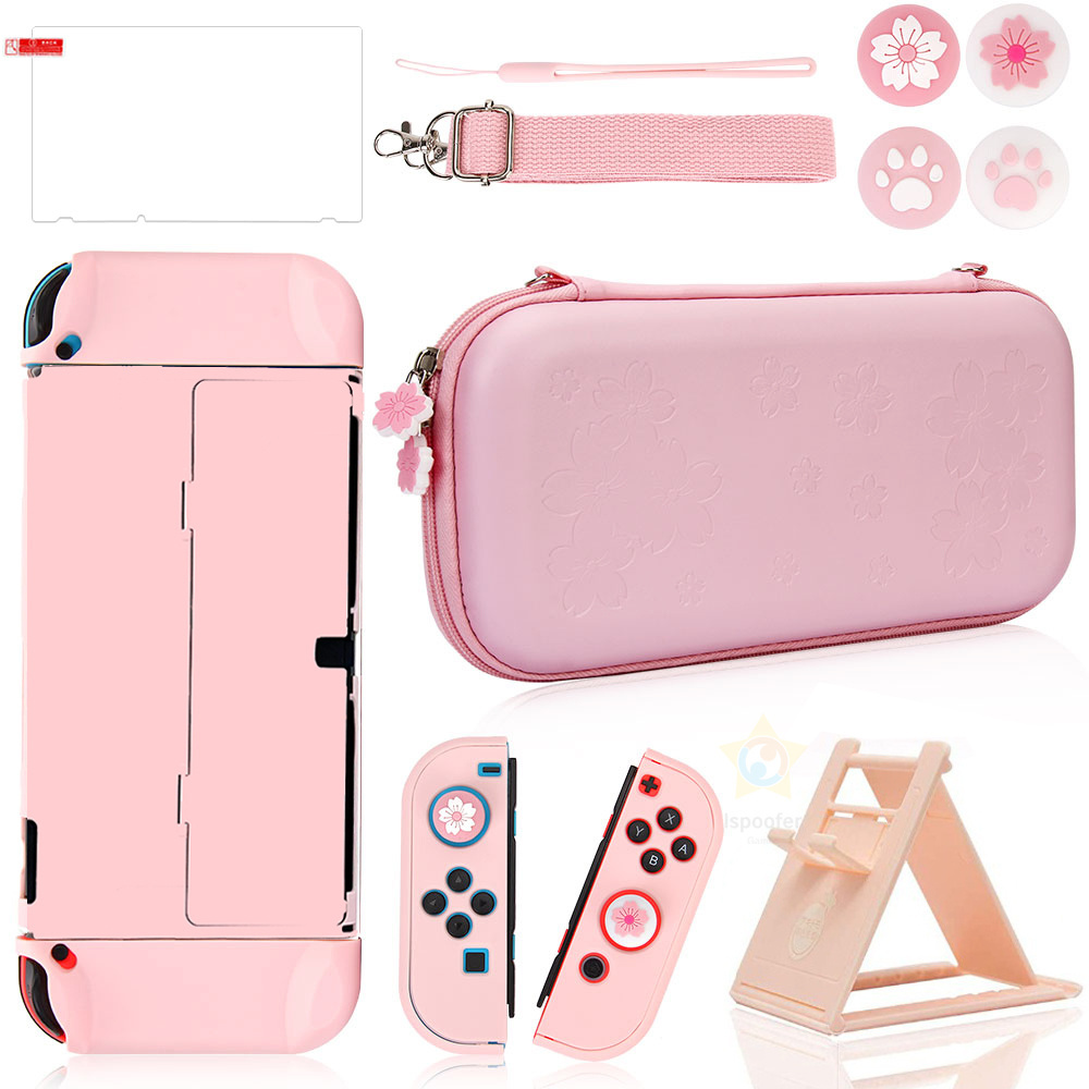 Pink Hard Shell Pu Protection Carry Bag Accessories Storage Pouch Case Bracket Strap for Nintendo Switch Oled Cover