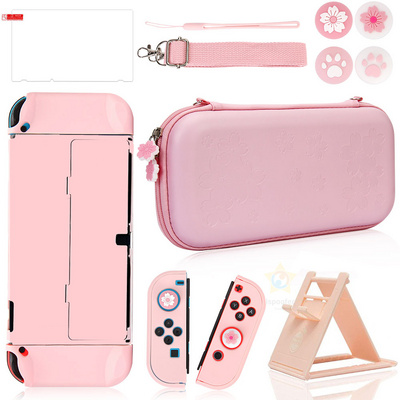 Pink Hard Shell Pu Protection Carry Bag Accessories Storage Pouch Case Bracket Strap for Nintendo Switch Oled Cover