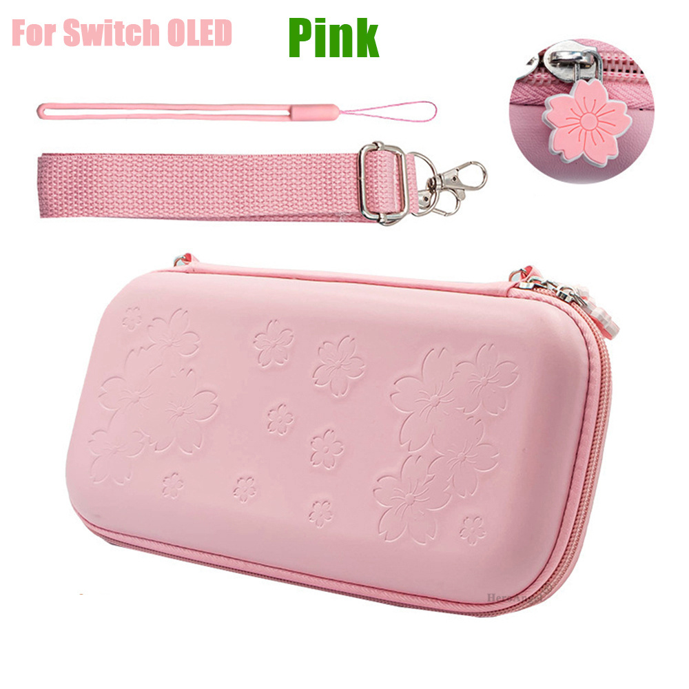 Pink Hard Shell Pu Protection Carry Bag Accessories Storage Pouch Case Bracket Strap for Nintendo Switch Oled Cover