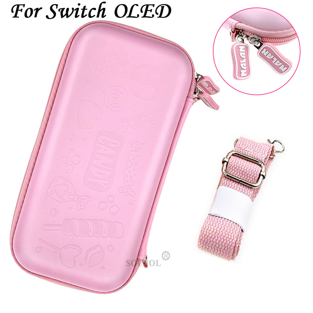 Pink Hard Shell Pu Protection Carry Bag Accessories Storage Pouch Case Bracket Strap for Nintendo Switch Oled Cover