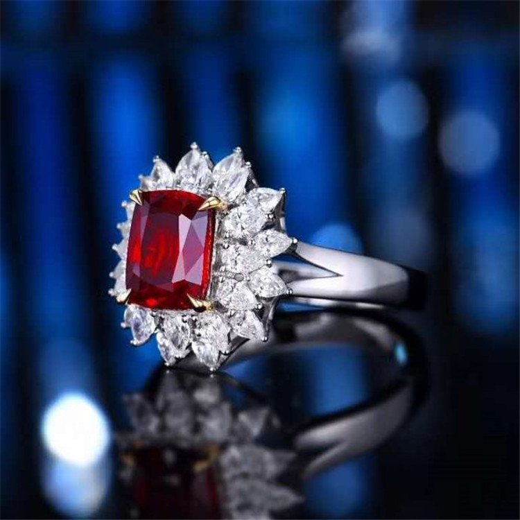 SGARIT Dubai Au750 Gold 18k Real Gemstone Jewelry  Lady Engagement Ring 3.01Ct Pigeon Blood Red Unheated Natural Ruby Ring