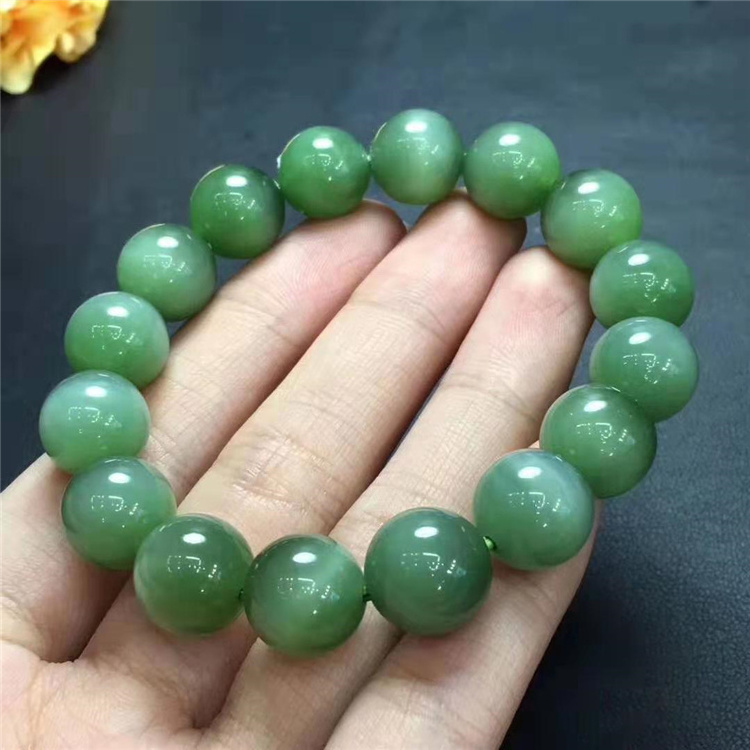 Chinese Vintage fine Jade Jewelry Wholesale Price 12mm Hetian Jade Natural Green Jasperite Beaded Bracelet