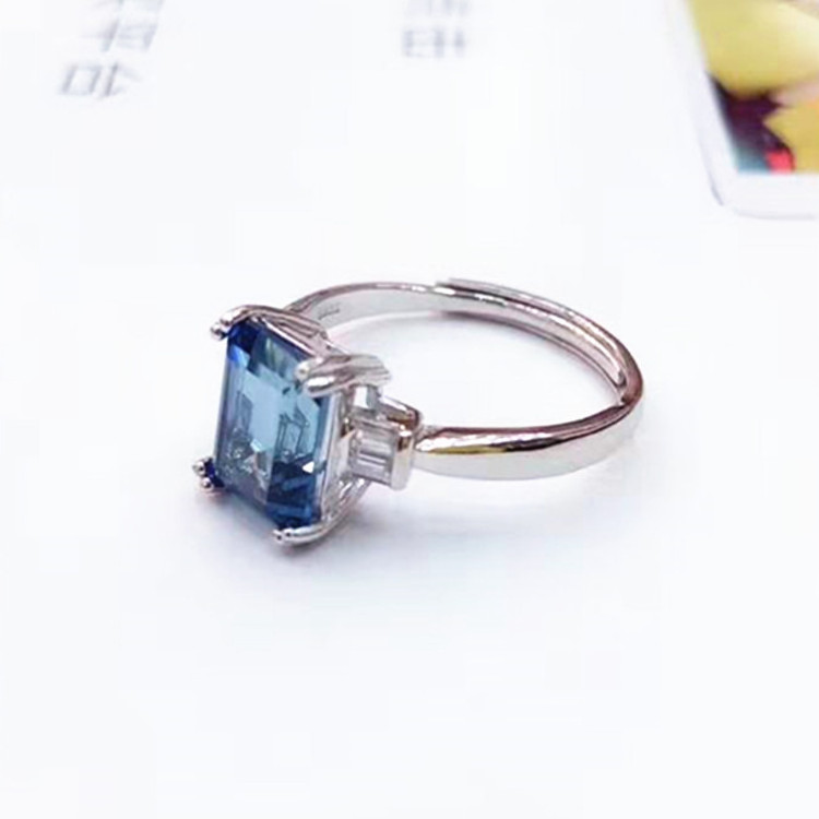 new arrival fashion crystal jewelry women 925 sterling silver 18k white gold plated 7x9mm natural tanzanite blue topaz ring