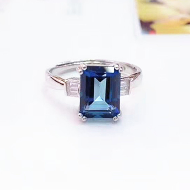 new arrival fashion crystal jewelry women 925 sterling silver 18k white gold plated 7x9mm natural tanzanite blue topaz ring