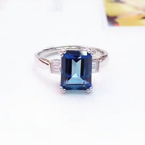 new arrival fashion crystal jewelry women 925 sterling silver 18k white gold plated 7x9mm natural tanzanite blue topaz ring