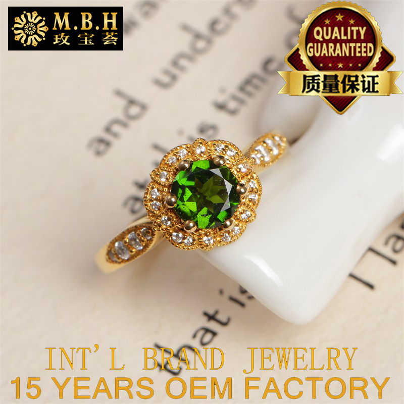 new-designed fashion 925 silver plated zircon natural garnet diopside gemstone engagement wedding female ring