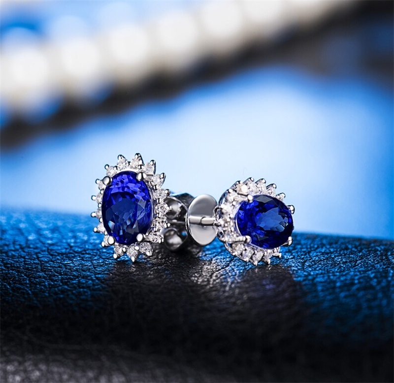 wholesale 1.23ct 18k white gold sapphire earrings women with diamond classic blue gemstone jewellery gold