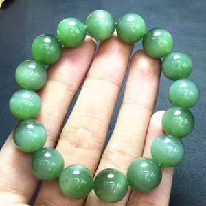 Chinese Vintage fine Jade Jewelry Wholesale Price 12mm Hetian Jade Natural Green Jasperite Beaded Bracelet