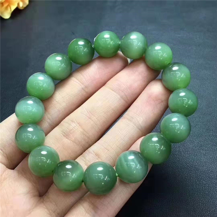 Chinese Vintage fine Jade Jewelry Wholesale Price 12mm Hetian Jade Natural Green Jasperite Beaded Bracelet