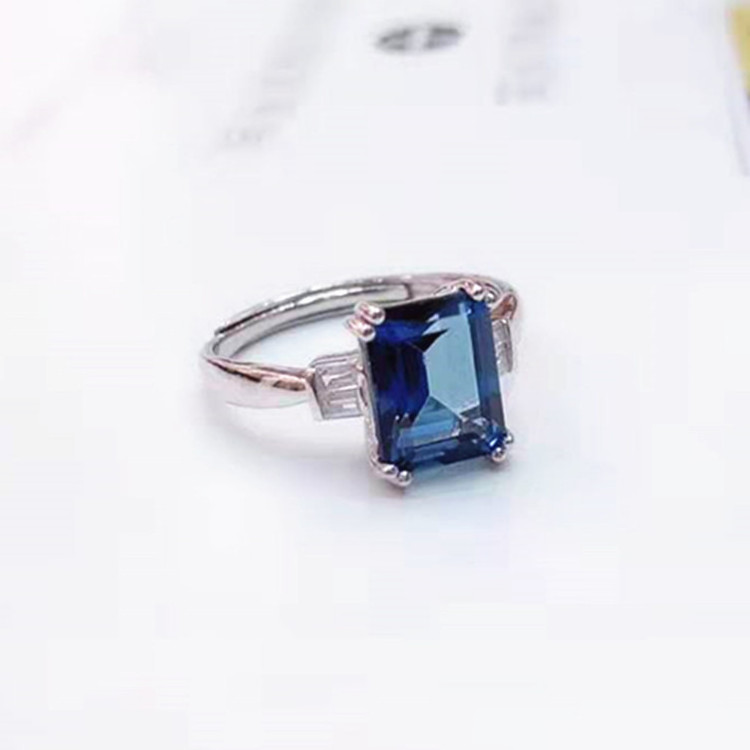 new arrival fashion crystal jewelry women 925 sterling silver 18k white gold plated 7x9mm natural tanzanite blue topaz ring