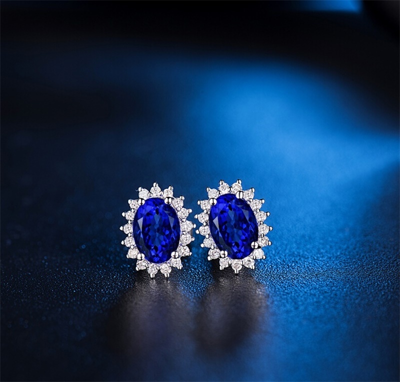 wholesale 1.23ct 18k white gold sapphire earrings women with diamond classic blue gemstone jewellery gold