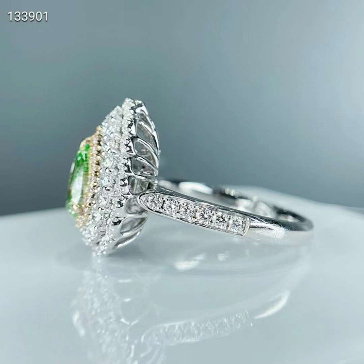 SGARIT Trendy Jewelry Solid Gold Moissanite Ring 1 Carat Pear Shape VVS Green Moissanite 14K Gold Double Halo Engagement Ring