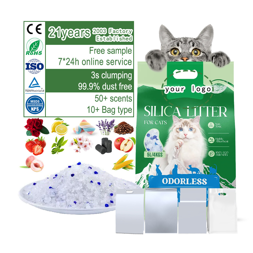 Mbiby Support OEM ODM White + 3%color Silica Gel Sand Filler Clean Micro crystal Cat Litter