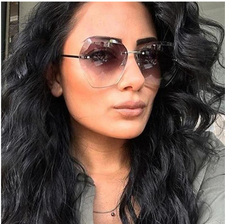 2023 Trendy polygon rimless Eyewear CE UV400 Oversized Shades Sun glasses Women Female Lady Rimless Sunglass