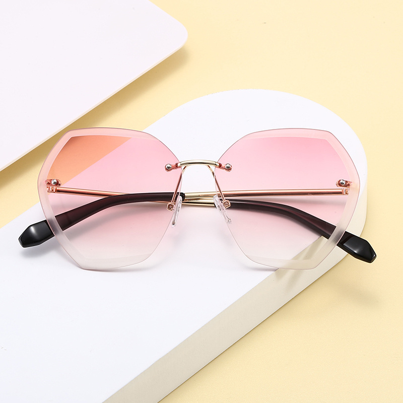 2023 Trendy polygon rimless Eyewear CE UV400 Oversized Shades Sun glasses Women Female Lady Rimless Sunglass