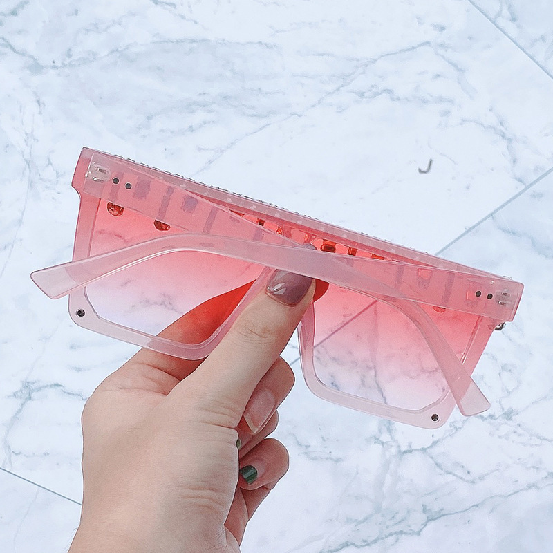 2023 New Tingtree Pink  fashion handmade Crystal oversized one piece lens sunglasses square Diamond Sunglasses 2023