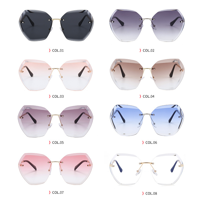 2023 Trendy polygon rimless Eyewear CE UV400 Oversized Shades Sun glasses Women Female Lady Rimless Sunglass