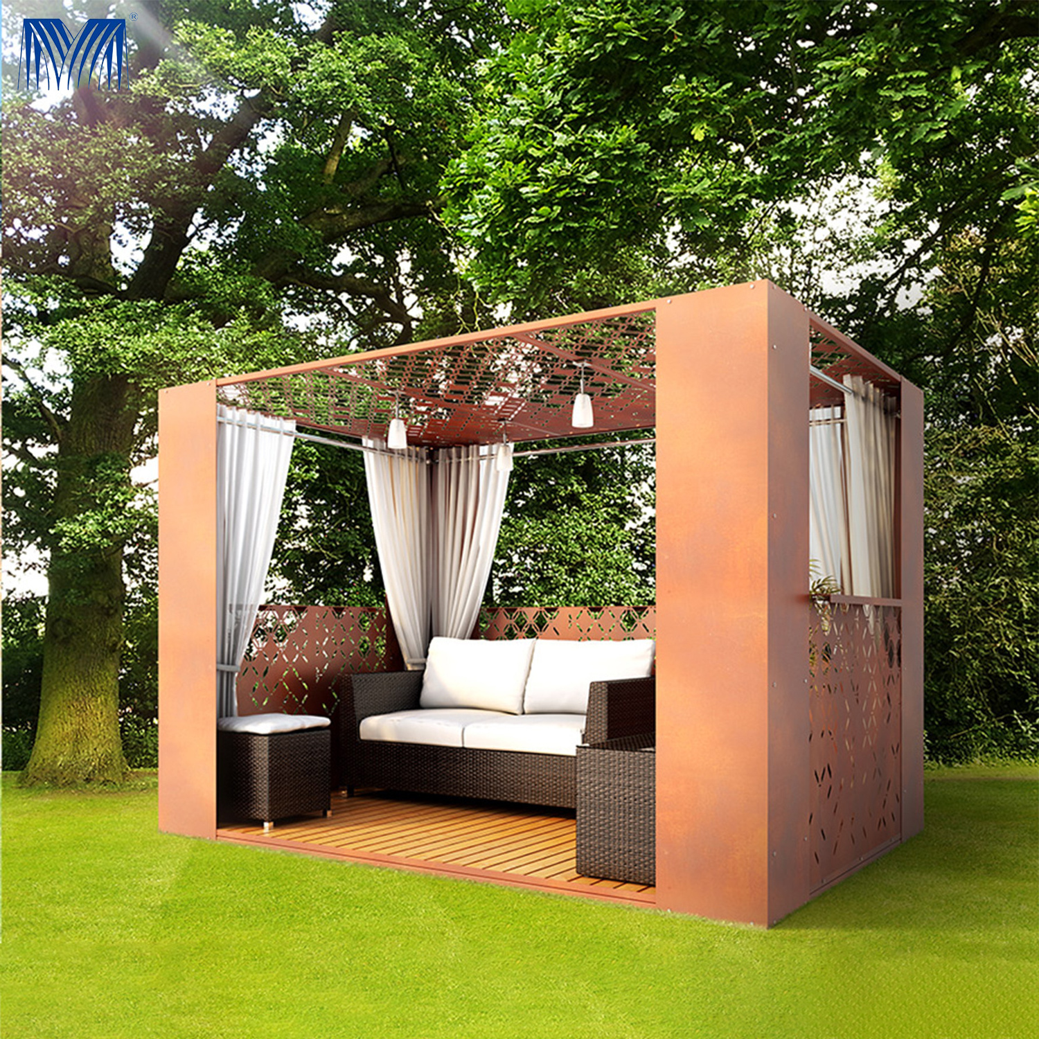 Ready to ship with retractable canopy metal patio pergola 4x4 tubes for 4m aluminium hard top waterproof garden gazebo 2x4