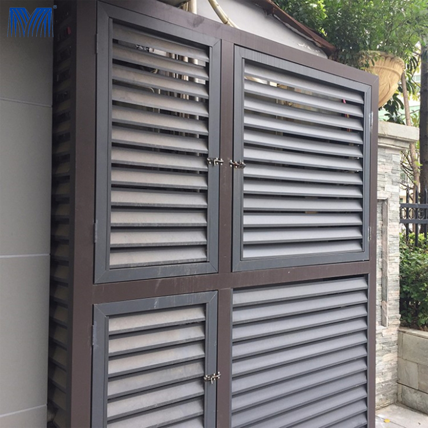 Aluminum blinds and single door gate design window parts outdoor shutters 9' x 9' louvered pergola metal sheet louver roof