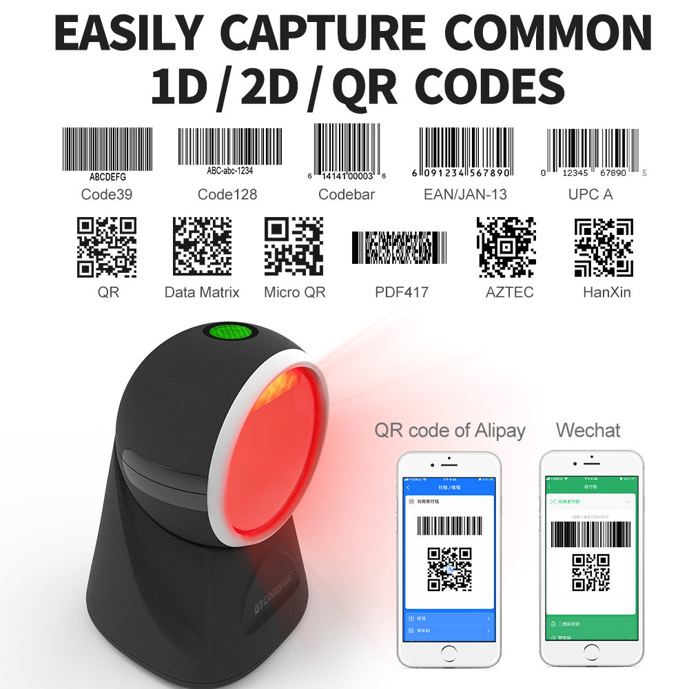 Xincode QR code scanner Bar code Reader 1D 2D Desktop Barcode Scanner wired usb scanner for POS System