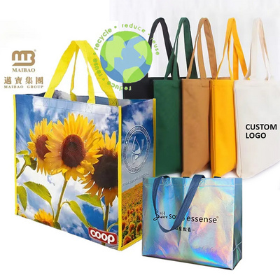 Wholesale Custom Printed Eco Friendly Recycle Reusable Grocery PP Laminated Non Woven Fabric Tote Shopping Bags