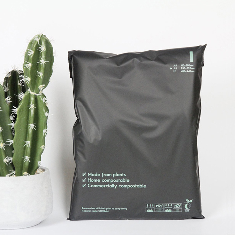 Custom logo Plant based compostable black poly mailers shipping envelopes biodegradable plastic express courier mailing bags