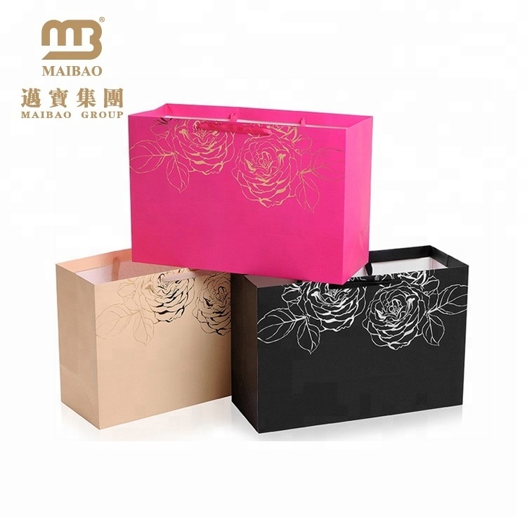 Custom small fancy luxury boutique door gift packaging personalized wedding paper bag with ribbon handles