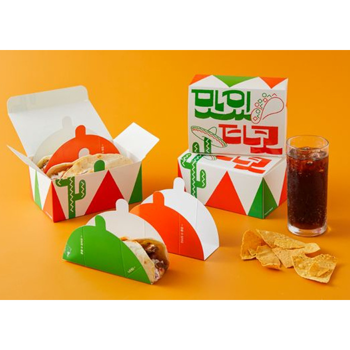 Custom Restaurant togo takeout cardboard finger food boxes big tacos packaging holder container for takeaway taco box