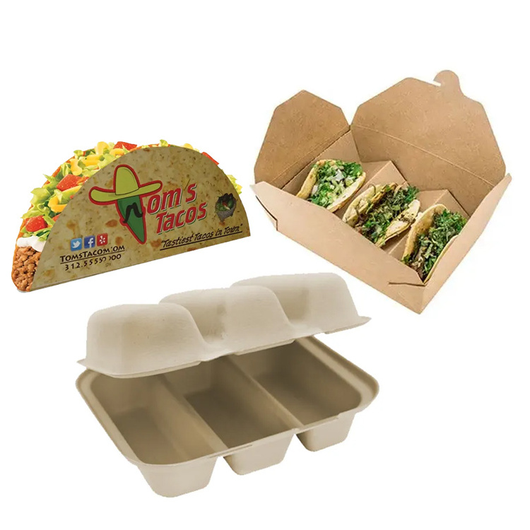 Custom Restaurant togo takeout cardboard finger food boxes big tacos packaging holder container for takeaway taco box