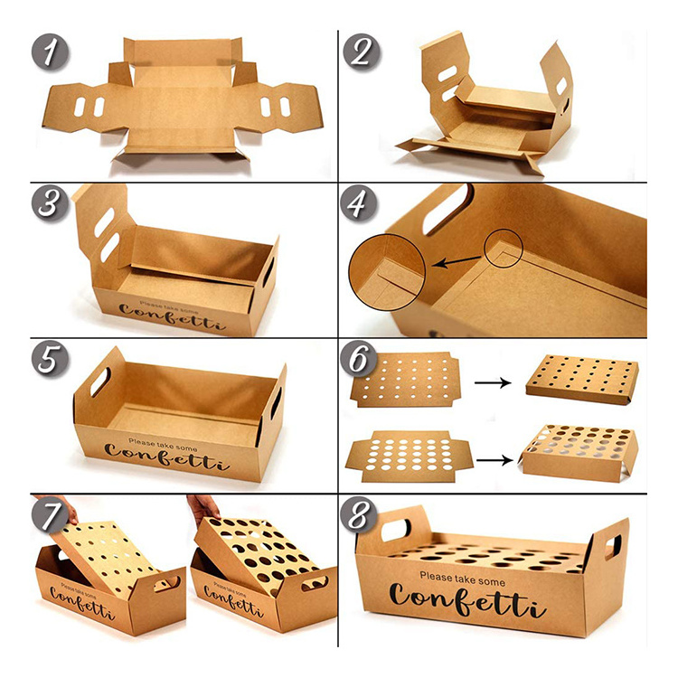 Biodegradable Eco Friendly French Fry Waffle Egg Wedding Confetti Cone Stand Packaging Box Tray Holder Kraft Shipping Mailer Box