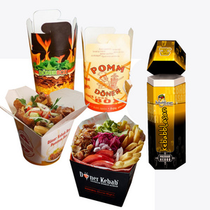 Takeaway togo bread french fries german turkish doner box doner kebab grill meat package paper packaging box