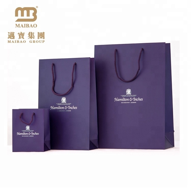 Custom small fancy luxury boutique door gift packaging personalized wedding paper bag with ribbon handles