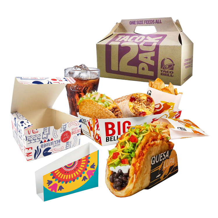 Custom Restaurant togo takeout cardboard finger food boxes big tacos packaging holder container for takeaway taco box