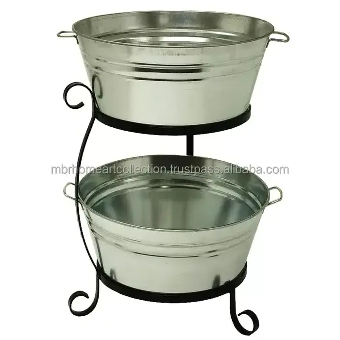 Newly customized metal tin beer champagne ice bucket cheap oval beer promotion gift Ice Container and tub with Iron stand