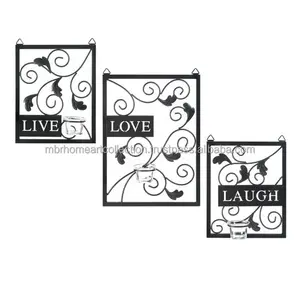 Top quality Handmade Flower Metal Wall mounted 3 Pieces Live Love Laugh Wall Decor Tealight Set for Looking Home more attractive