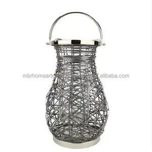 For Home Office and Garden Modern Decorative Iron Pillar Candle Lantern with Glass Newly Customized