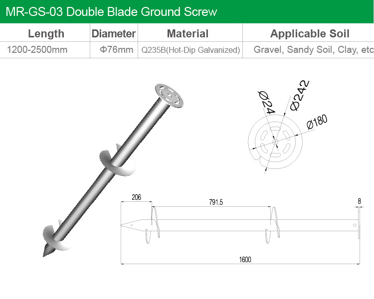 1200mm Galvanized Hotdip Ground Screws Pile For Ground Solar System Mounting