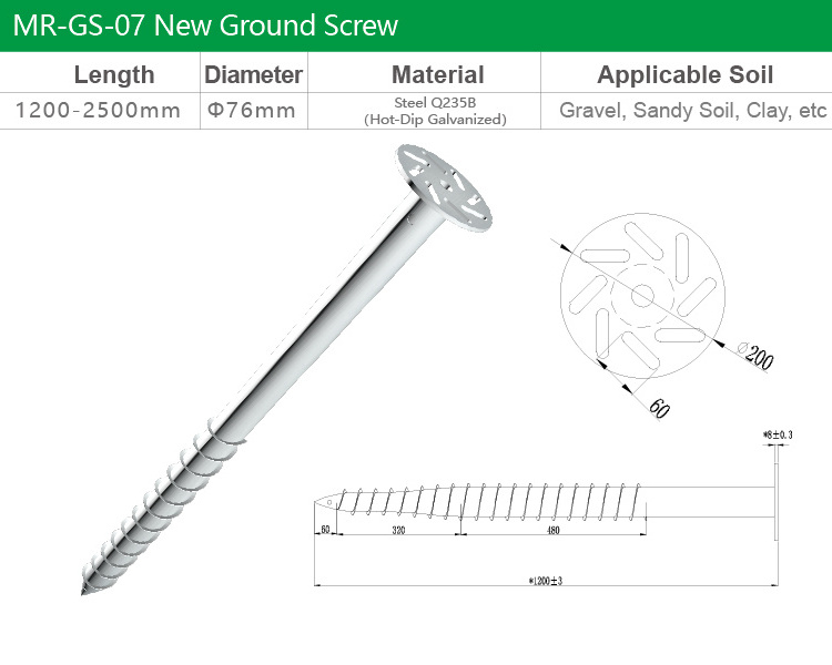 1200mm Galvanized Hotdip Ground Screws Pile For Ground Solar System Mounting