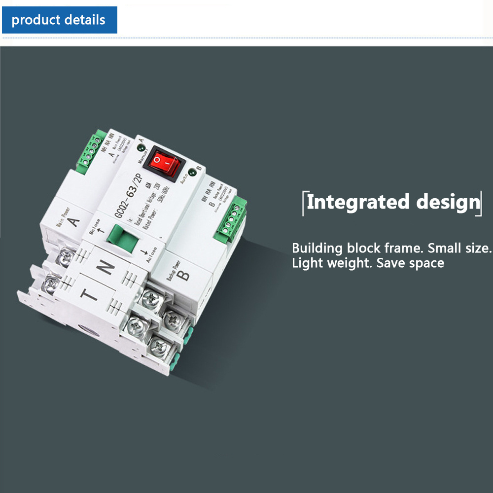 220V 230Vac Din rail Module 63A 125A  Single phase ATS Dual power Automatic Transfer Switch