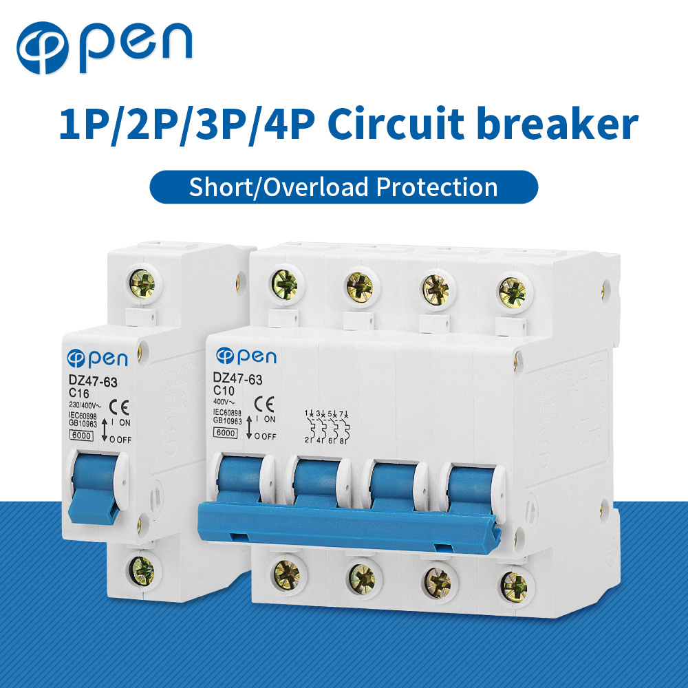 1A 2A 4A 6A 10A 16A 20A 25A 32A 40A 50A 63A 8KA AC Miniature circuit breakers mcb Mini circuit breaker