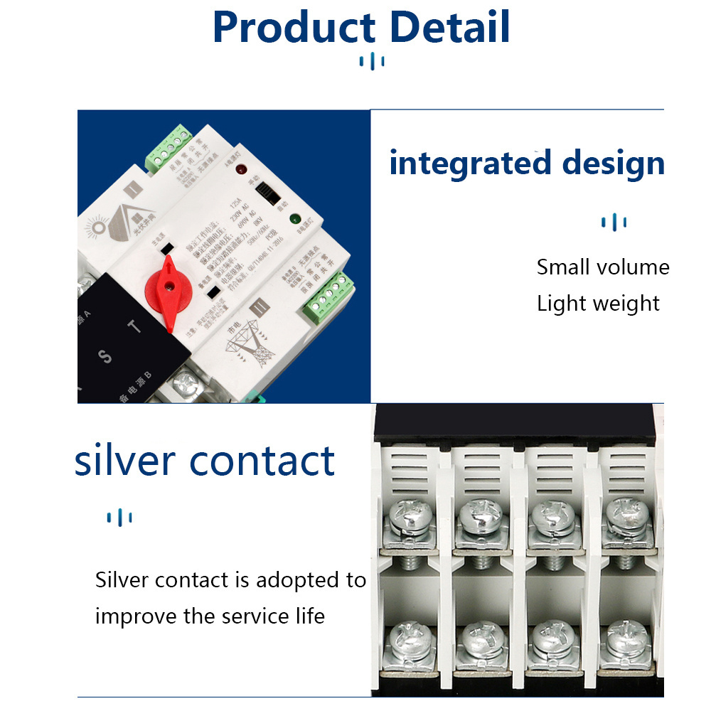 2P 63A 125AC 220V ATS PV System Power Use  Din Rail Photovoltaic Solar Power Dual Power Automatic Transfer Switch