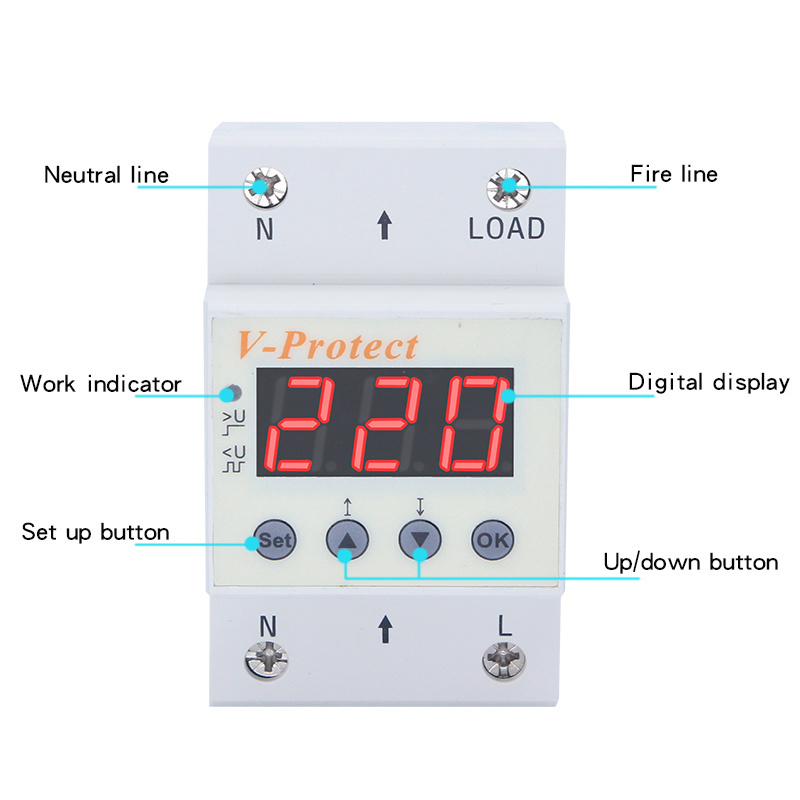 Din rail adjustable over under voltage protector