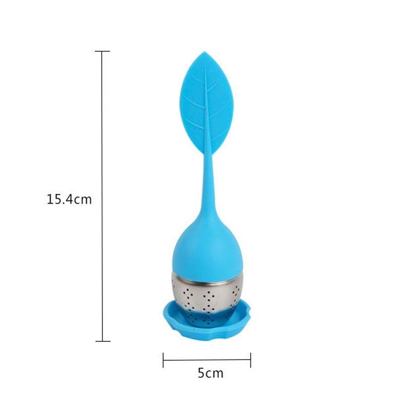 leaf shape stainless steel silicone tea infuser strainers green tea diffuser strainer with tray for brewing in tea pot