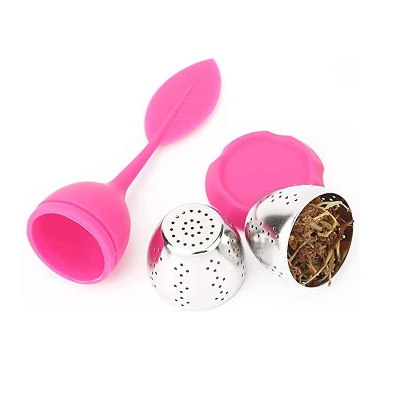 leaf shape stainless steel silicone tea infuser strainers green tea diffuser strainer with tray for brewing in tea pot