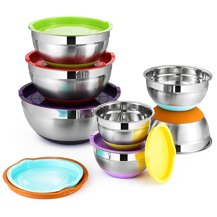 Stackable Deep Steel Stand Blender Mixer Accessories Mixing Bowls Stainless Steel Nesting Mixing Bowl Airtight Lids