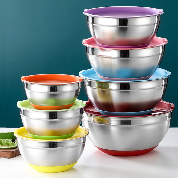 Stackable Deep Steel Stand Blender Mixer Accessories Mixing Bowls Stainless Steel Nesting Mixing Bowl Airtight Lids