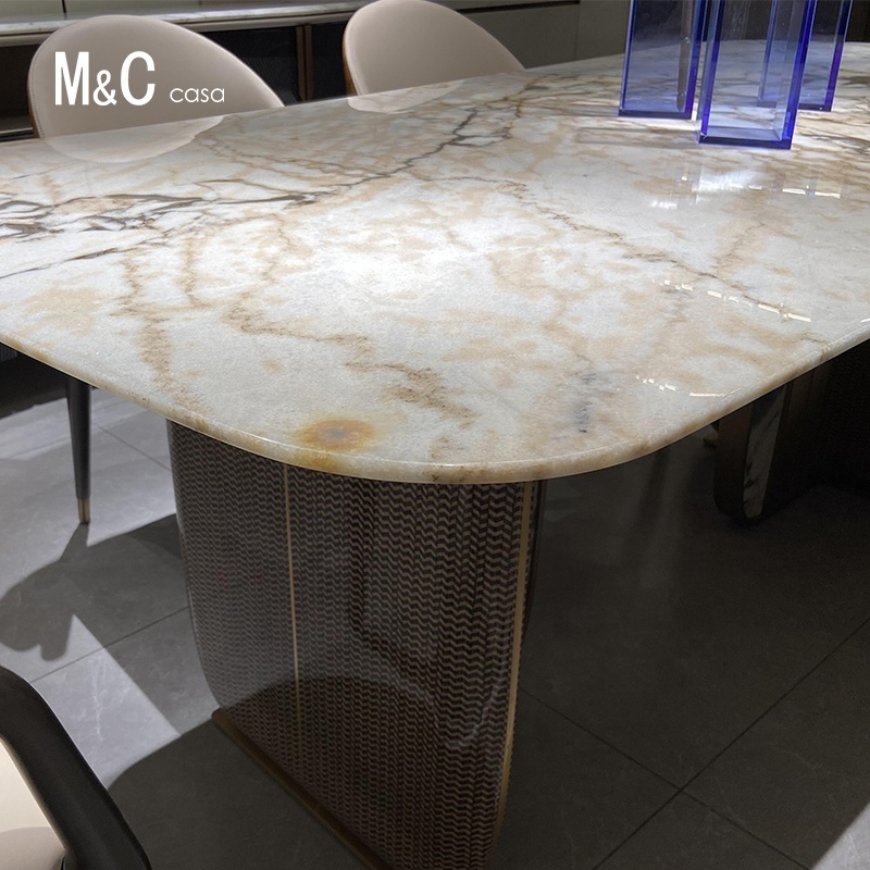 Home furniture metal dining room set marble dinning table set modern dining table with 6 chairs for sale