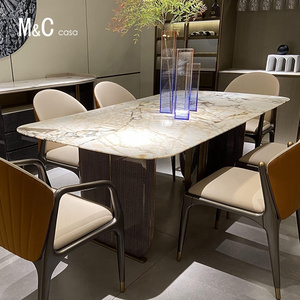 Home furniture metal dining room set marble dinning table set modern dining table with 6 chairs for sale